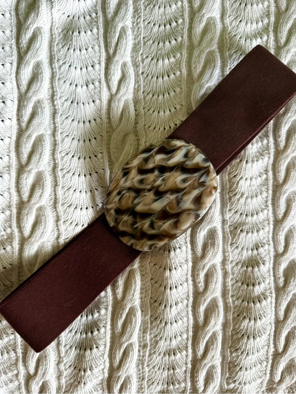 Vintage Brown Stretch Belt with Marbled Tortoiseshell Resin Buckle